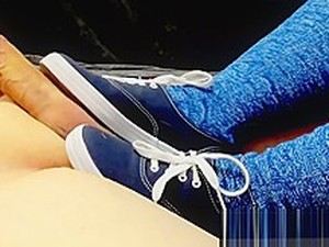 Cumshot On Keds Sneakers And Blue Knee High Socks