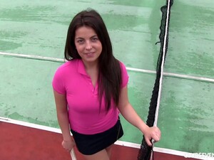 Interview With A Brunette Pornstar On A Tennis Court
