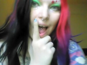 Goth Girl Plays With Her Mouth And Spits