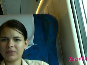 Shameless Bitch Zuzinka Flashes Her Shaved Pussy In The Train