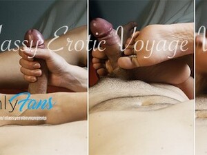 Side Footjob Fingering Asshole And Wet Pussy Handjob On Big Cock And Huge Cum On Feet