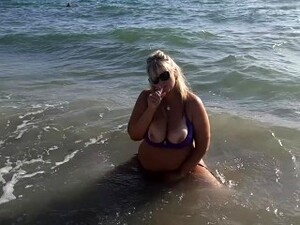 Bbw Women In Water Smoking With Naked Big Boobs