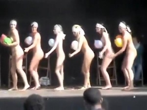Naked Ladies Dance On Stage With Balloons