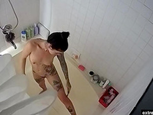 Spying My Tattooed GF Taking A Shower