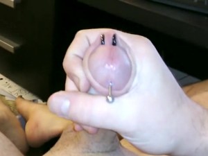 Jerking My Hard Pierced Cock With Cumshot With Closeup On Piercings