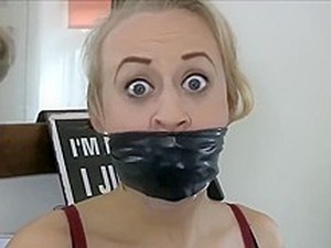 Self Rubber Ball Clear Tape Gagged Blonde