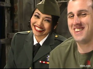 Asian Girl In Military Uniform Spanks A Guy And Sits On His Face